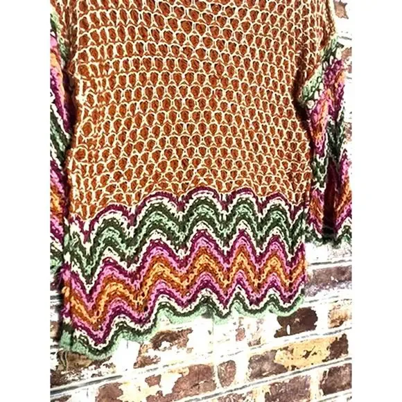 Free People Heatwave Oversized Pullover Cotton Knit Crochet Colorful Sweater - Picture 8 of 13